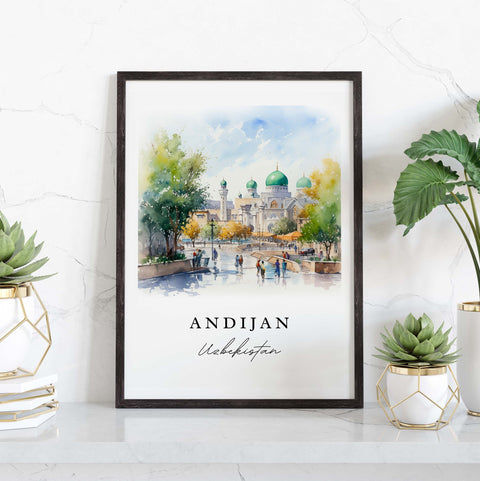 Andijan traditional travel art - Uzbekistan, Andijan print, Wedding gift, Birthday present, Custom Text, Perfect Gift