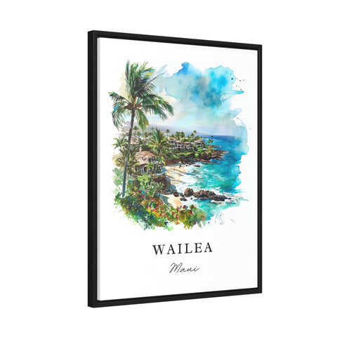 Wailea traditional travel art - Maui Hawaii, Wailea print, Wedding gift, Birthday present, Custom Text, Perfect Gift