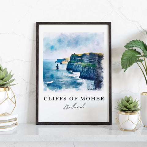 Cliffs of Moher traditional travel art - Ireland, Cliffs of Moher print, Wedding gift, Birthday present, Custom Text, Perfect Gift