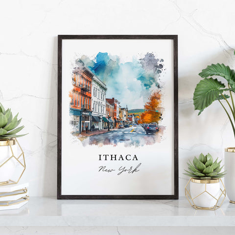 Ithaca traditional travel art - New York, Ithaca print, Wedding gift, Birthday present, Custom Text, Perfect Gift