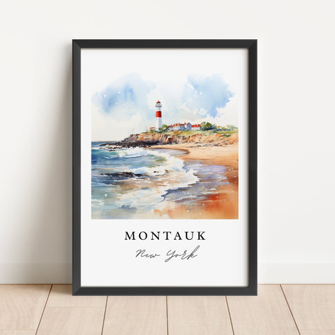 Montauk traditional travel art - Long Island NY, Montauk poster print, Wedding gift, Birthday present, Custom Text, Perfect Gift