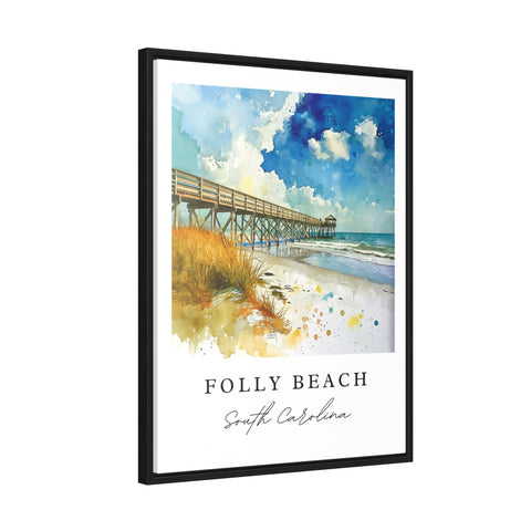 Folly Beach traditional travel art - South Carolina, Folly Beach print, Wedding gift, Birthday present, Custom Text, Perfect Gift