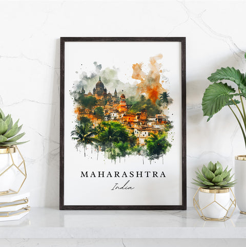 Maharashtra traditional travel art - India, Maharashtra print, Wedding gift, Birthday present, Custom Text, Perfect Gift