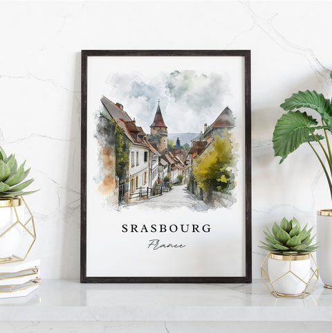 Strasbourg traditional travel art - France, Strasbourg print, Wedding gift, Birthday present, Custom Text, Perfect Gift
