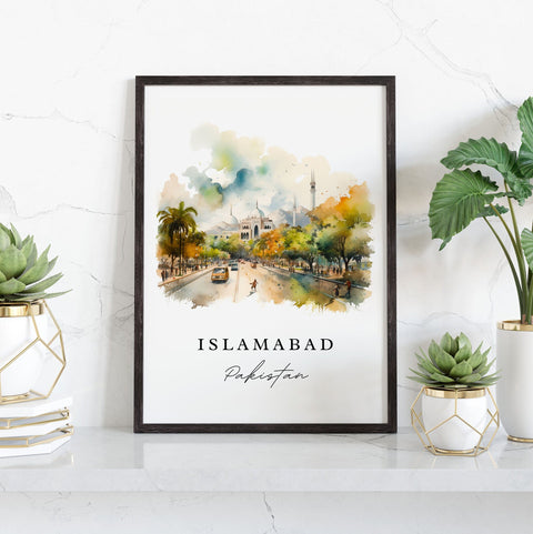 Islamabad traditional travel art - Pakistan, Islamabad poster print, Wedding gift, Birthday present, Custom Text, Perfect Gift