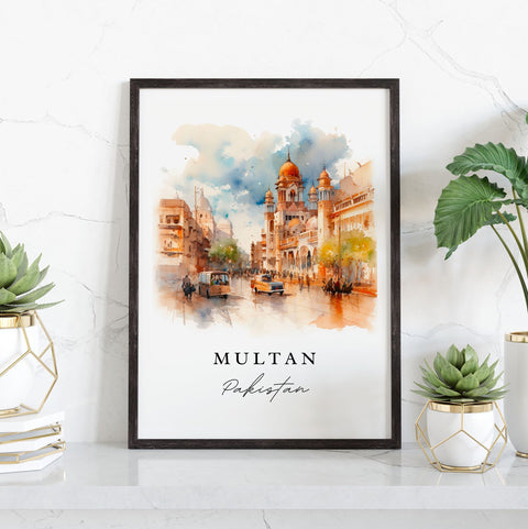 Multan traditional travel art - Pakistan, Multan poster print, Wedding gift, Birthday present, Custom Text, Perfect Gift