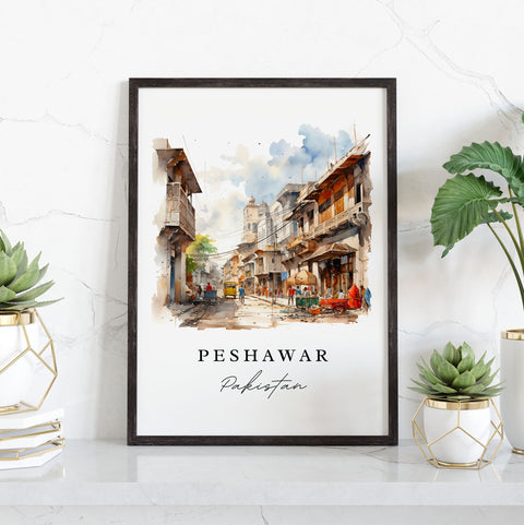 Peshawar traditional travel art - Pakistan, Peshawar poster print, Wedding gift, Birthday present, Custom Text, Perfect Gift