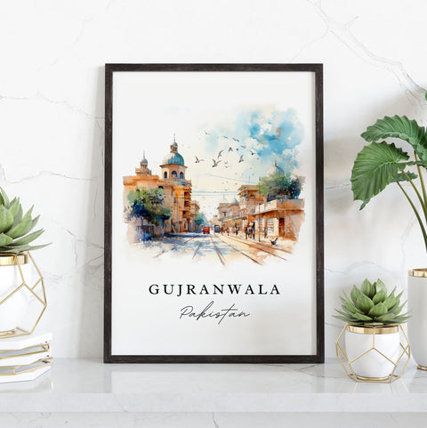 Gujranwala traditional travel art - Pakistan, Gujranwala poster print, Wedding gift, Birthday present, Custom Text, Perfect Gift