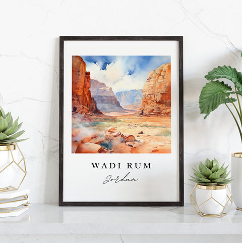 Wadi Rum traditional travel art - Saudi Arabia, Wadi Rum poster print, Wedding gift, Birthday present, Custom Text, Perfect Gift