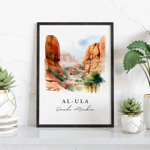 Al-Ula traditional travel art - Saudi Arabia, Al-Ula poster print, Wedding gift, Birthday present, Custom Text, Perfect Gift