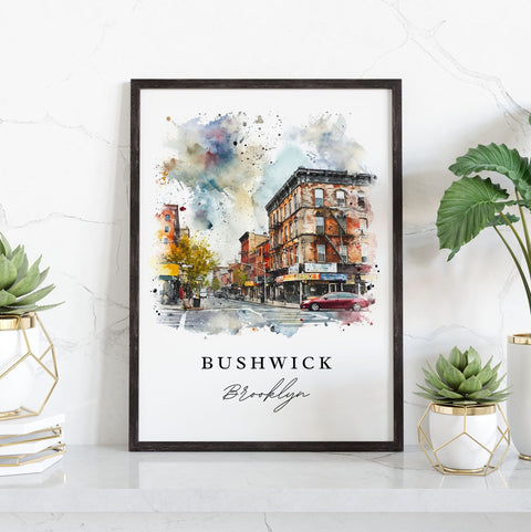 Bushwick watercolor travel art - Brooklyn NY, Bushwick print, Wedding gift, Birthday present, Custom Text, Perfect Gift