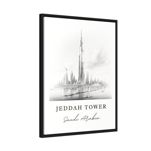 Jeddah Tower Pencil Sketch travel art - Saudi Arabia Architectural print, Wedding gift, Birthday present, Custom Text, Perfect Gift