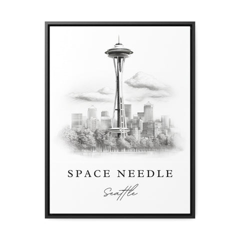 Space Needle Pencil Sketch travel art - Seattle, Washington matte print, Wedding gift, Birthday present, Custom Text, Perfect Gift