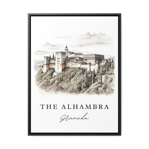 The Alhambra Pencil Sketch travel art - Granada, The Alhambra Spain print, Wedding gift, Birthday present, Custom Text, Perfect Gift