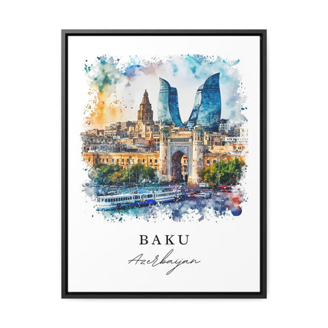 Baku watercolor travel art - Azerbaijan, Baku print, Wedding gift, Birthday present, Custom Text, Perfect Gift