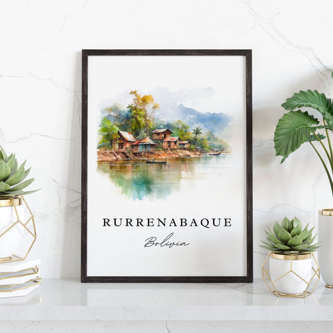 Rurrenabaque traditional travel art - Bolivia, Rurrenabaque poster print, Wedding gift, Birthday present, Custom Text, Perfect Gift