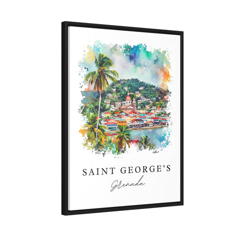 Saint George's Grenada watercolor travel art - Grenada, St. George's print, Wedding gift, Birthday present, Custom Text, Perfect Gift