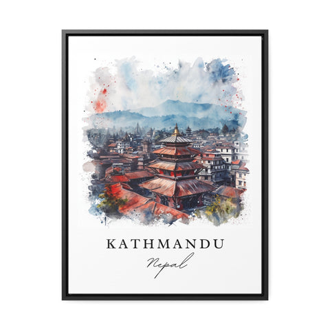 Kathmandu watercolor travel art - Nepal, Kathmandu print, Wedding gift, Birthday present, Custom Text, Perfect Gift