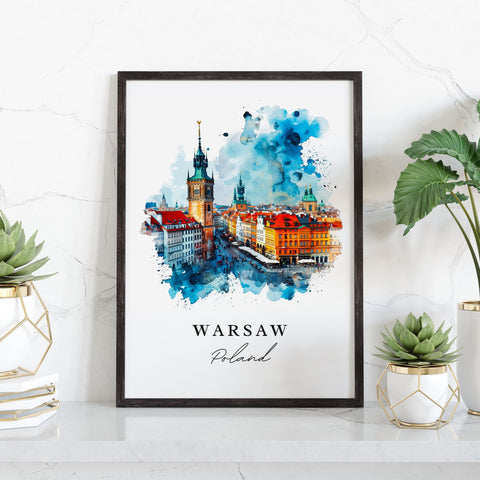 Warsaw watercolor travel art - Poland, Warsaw print, Wedding gift, Birthday present, Custom Text, Perfect Gift