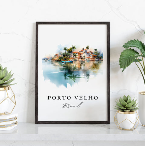 Port Velho traditional travel art - Brazil, Port Velho poster print, Wedding gift, Birthday present, Custom Text, Perfect Gift