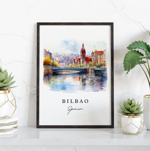 Bilbao traditional travel art - Spain, Bilbao poster print, Wedding gift, Birthday present, Custom Text, Perfect Gift