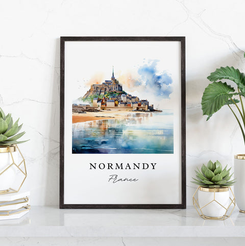 Normandy traditional travel art - France, Normandy poster print, Wedding gift, Birthday present, Custom Text, Perfect Gift