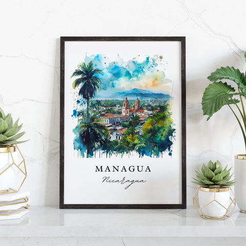 Managua watercolor travel art - Nicaragua, Managua print, Wedding gift, Birthday present, Custom Text, Perfect Gift