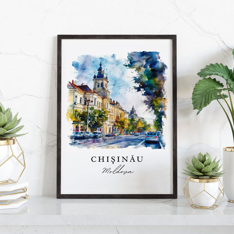 Chisinau watercolor travel art - Moldova, Chisinau print, Wedding gift, Birthday present, Custom Text, Perfect Gift