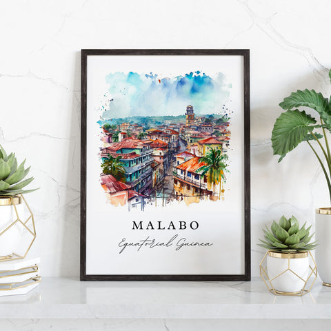 Malabo watercolor travel art - Equitorial Guinea, Malabo print, Wedding gift, Birthday present, Custom Text, Perfect Gift