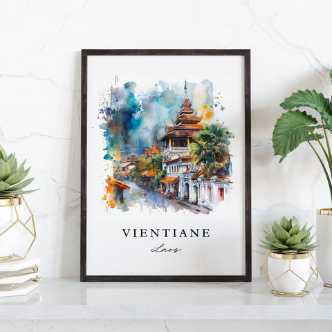 Vientiane watercolor travel art - Laos, Vientiane print, Wedding gift, Birthday present, Custom Text, Perfect Gift