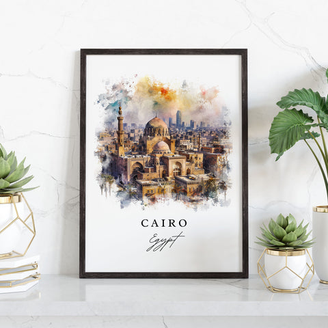Cairo Skyline watercolor travel art - Egypt, Cairo print, Wedding gift, Birthday present, Custom Text, Perfect Gift