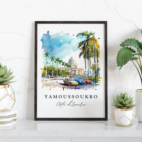 Yamoussoukro watercolor travel art - Ivory Coast, Yamoussoukro print, Wedding gift, Birthday present, Custom Text, Perfect Gift