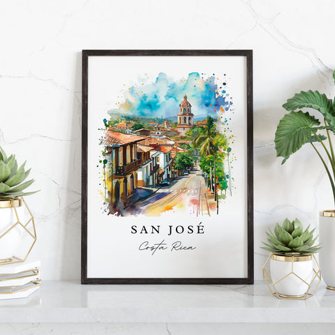 San Jose watercolor travel art - Costa Rica, San Jose print, Wedding gift, Birthday present, Custom Text, Perfect Gift
