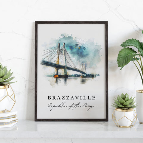 Brazzaville watercolor travel art - Republic of the Congo, Brazzaville print, Wedding gift, Birthday present, Custom Text, Perfect Gift