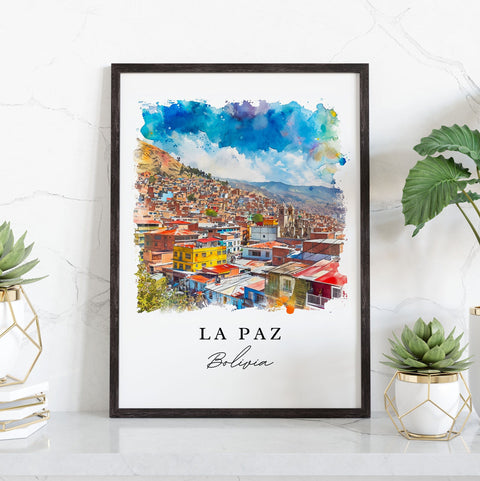 La Paz watercolor travel art - Bolivia, La Paz print, Wedding gift, Birthday present, Custom Text, Perfect Gift