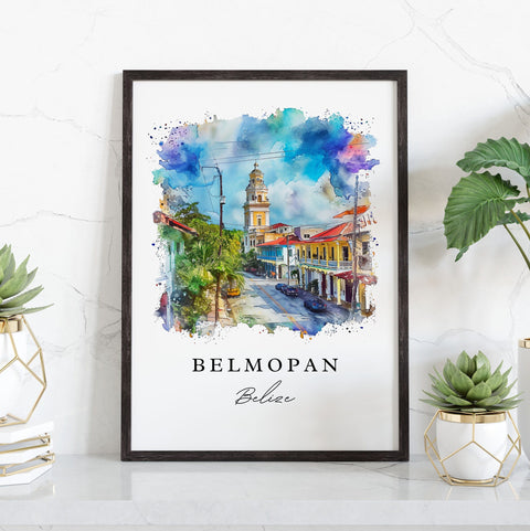 Belmopan watercolor travel art - Belize, Belmopan print, Wedding gift, Birthday present, Custom Text, Perfect Gift