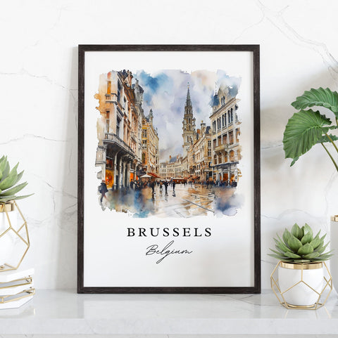 Brussels watercolor travel art - Belgium, Brussels print, Wedding gift, Birthday present, Custom Text, Perfect Gift