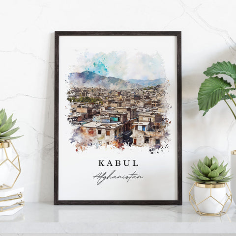 Kabul watercolor travel art - Afghanistan, Kabul print, Wedding gift, Birthday present, Custom Text, Perfect Gift