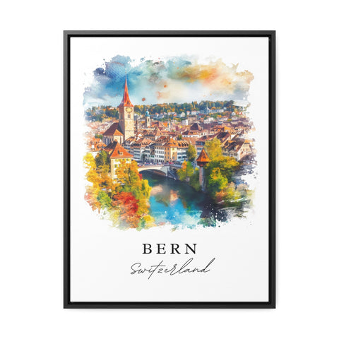 Bern watercolor travel art - Swiss Art, Bern print, Wedding gift, Birthday present, Custom Text, Perfect Gift