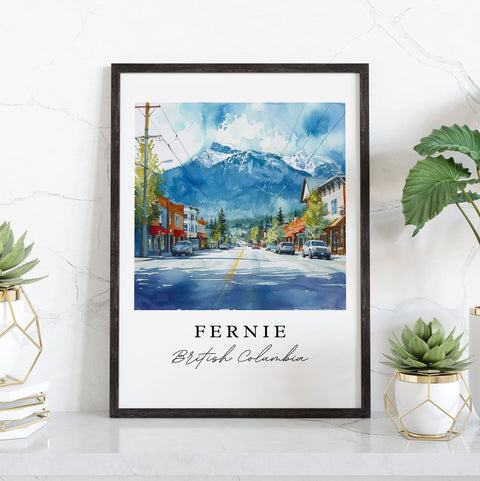 Fernie watercolor travel art - British Columbia, Fernie print, Wedding gift, Birthday present, Custom Text, Perfect Gift