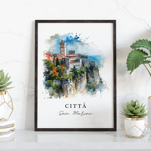 Citta San Marino watercolor travel art - San Marino, Italy print, Wedding gift, Birthday present, Custom Text, Perfect Gift
