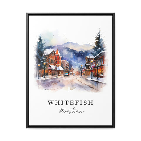 Whitefish traditional travel art - Montana, Whitefish poster print, Wedding gift, Birthday present, Custom Text, Perfect Gift
