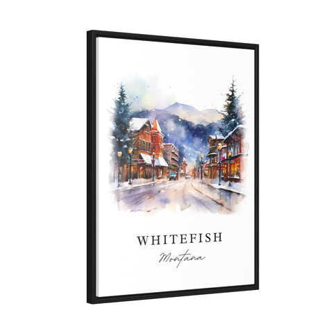 Whitefish traditional travel art - Montana, Whitefish poster print, Wedding gift, Birthday present, Custom Text, Perfect Gift