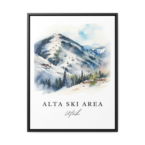 Alta Ski Area traditional travel art - Utah, Alta poster print, Wedding gift, Birthday present, Custom Text, Perfect Gift