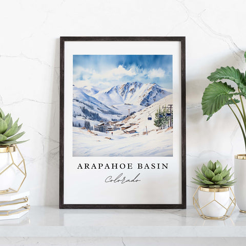 Arapahoe Basin traditional travel art - Colorado, Arapahoe Ski poster print, Wedding gift, Birthday present, Custom Text, Perfect Gift