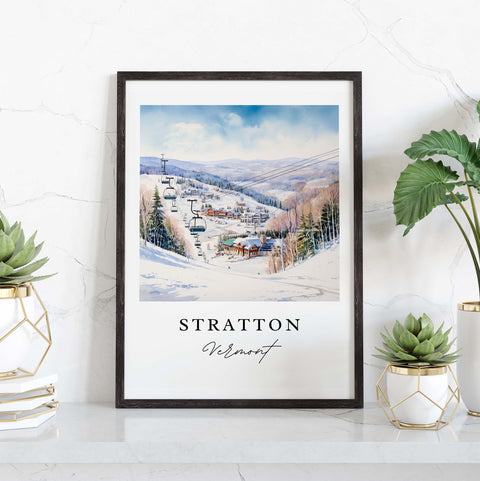 Stratton traditional travel art - Vermont, Stratton Ski Area print, Wedding gift, Birthday present, Custom Text, Perfect Gift