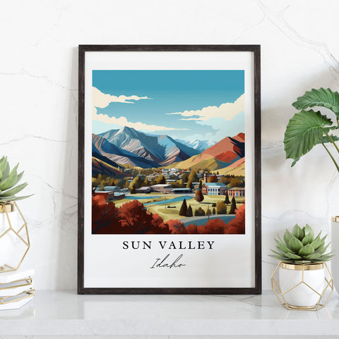 Sun Valley traditional travel art - Idaho, Sun Valley poster, Wedding gift, Birthday present, Custom Text, Personalised Gift