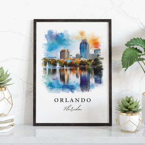 Orlando watercolor travel art - Florida, Orlando print, Wedding gift, Birthday present, Custom Text, Perfect Gift