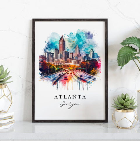 Atlanta watercolor travel art - Georgia, Atlanta print, Wedding gift, Birthday present, Custom Text, Perfect Gift