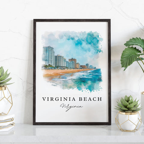 Virginia Beach watercolor travel art - Virginia, Virginia Beach print, Wedding gift, Birthday present, Custom Text, Perfect Gift